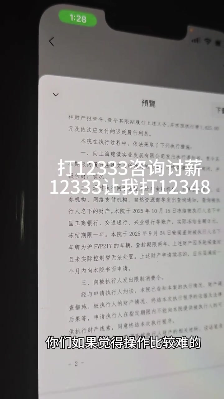 “打12333咨询讨薪 12333让我打12348”“你要请律师到执行法官那边开调查令……要流水只能律师调，你调不了”。

2026年4月30日，抖音博主“苦苦的小仙仙”发布了关于农民工讨薪经历的视频